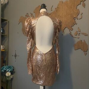 Backless, Cutout Gold Sequin Minidress